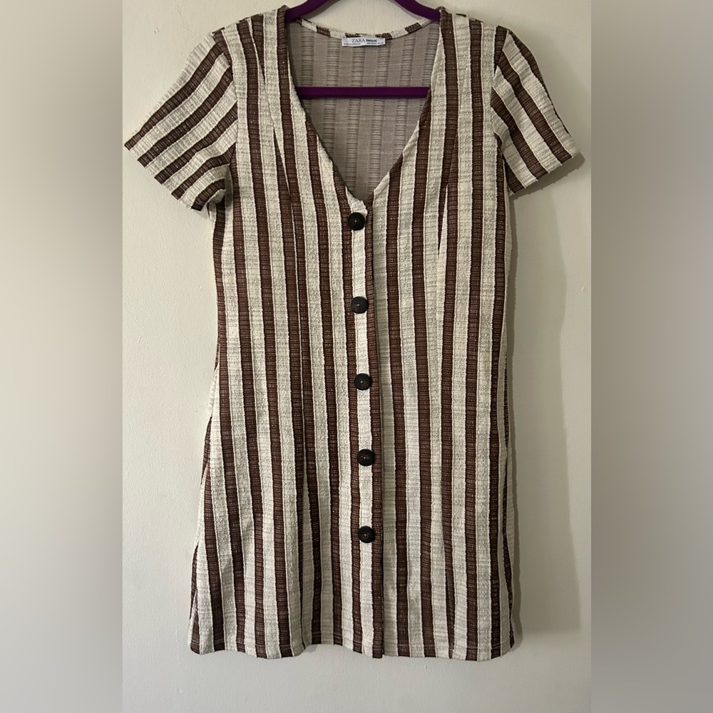 Zara Brown and Cream Striped Dress
